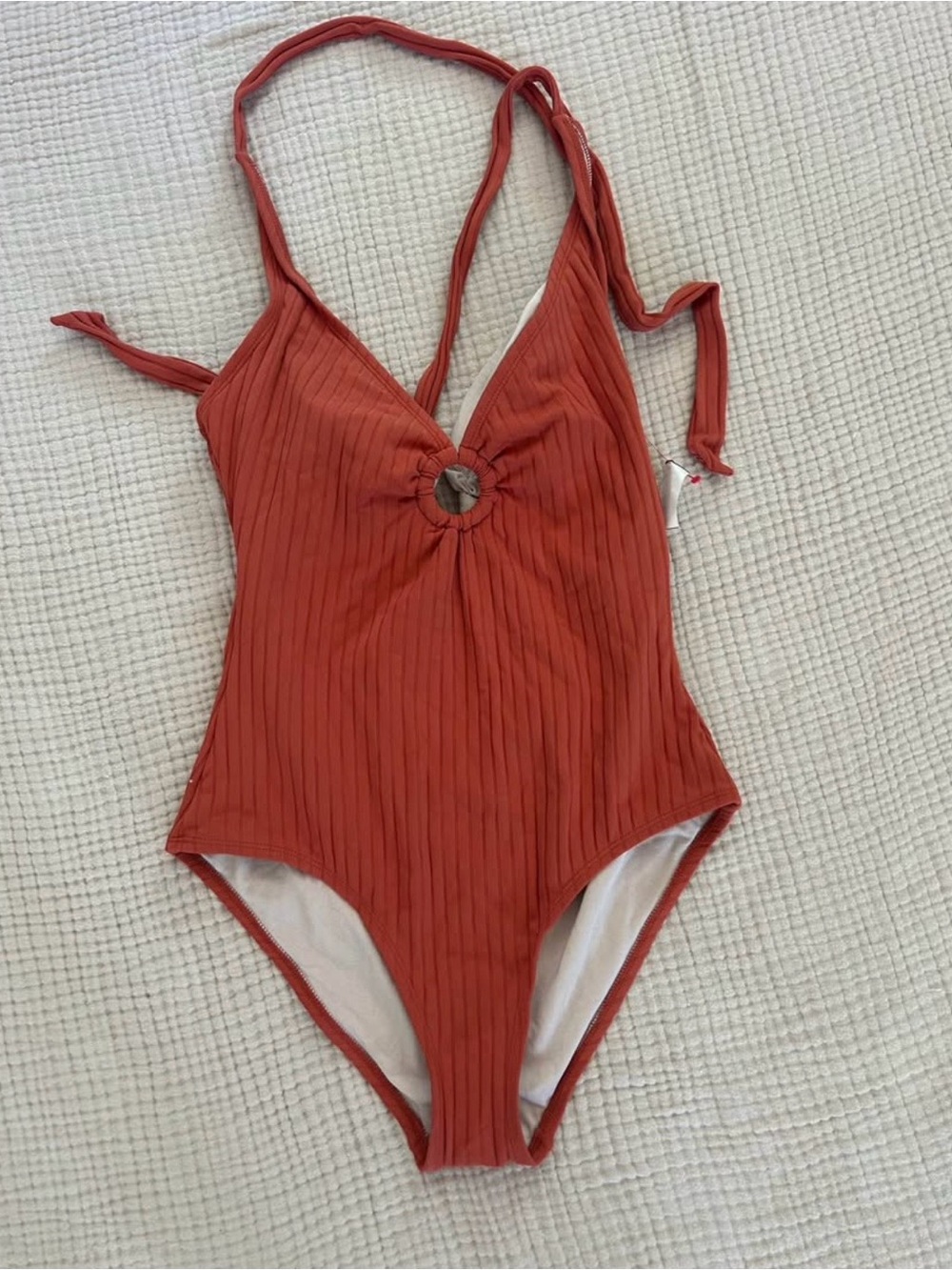 Kona Sol Rust Red One-Piece Swimsuit with Ring Detail